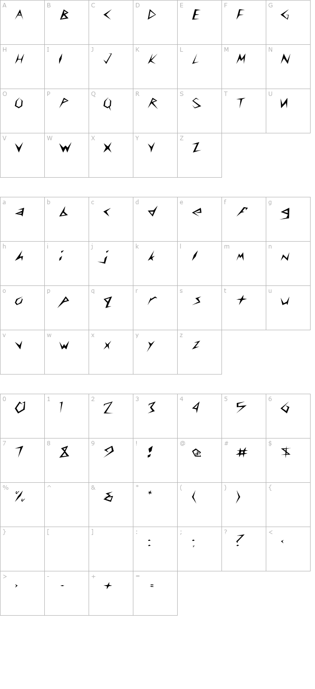 CuneiFont-Light Wd character map