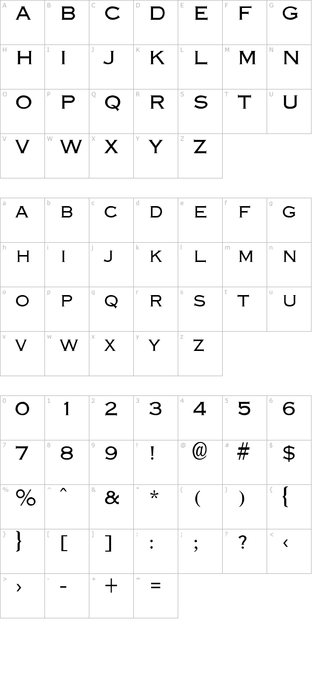 cupro-display-caps-ssi character map