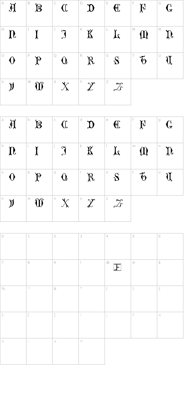 Curled Serif character map