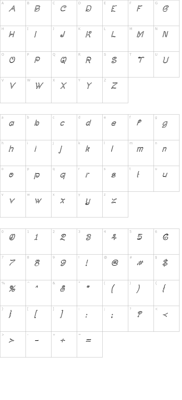 Curlmudgeon Hollow Italic character map