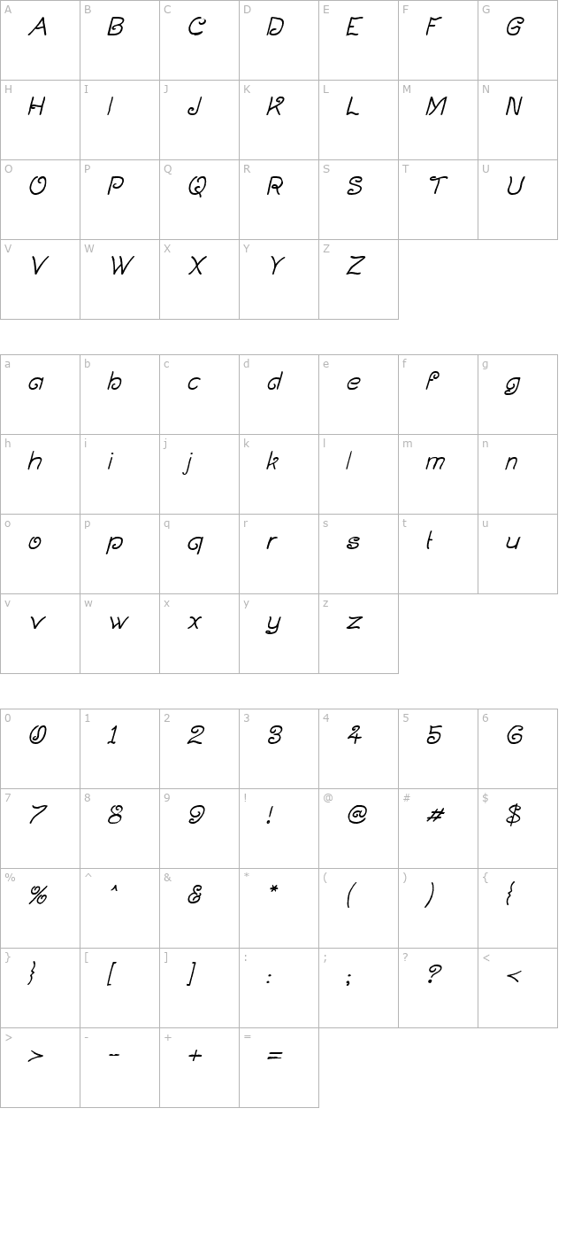 curlmudgeon-italic character map