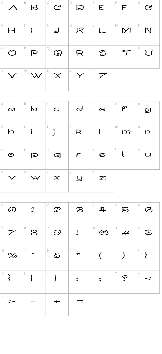 Curlmudgeon Wideside character map