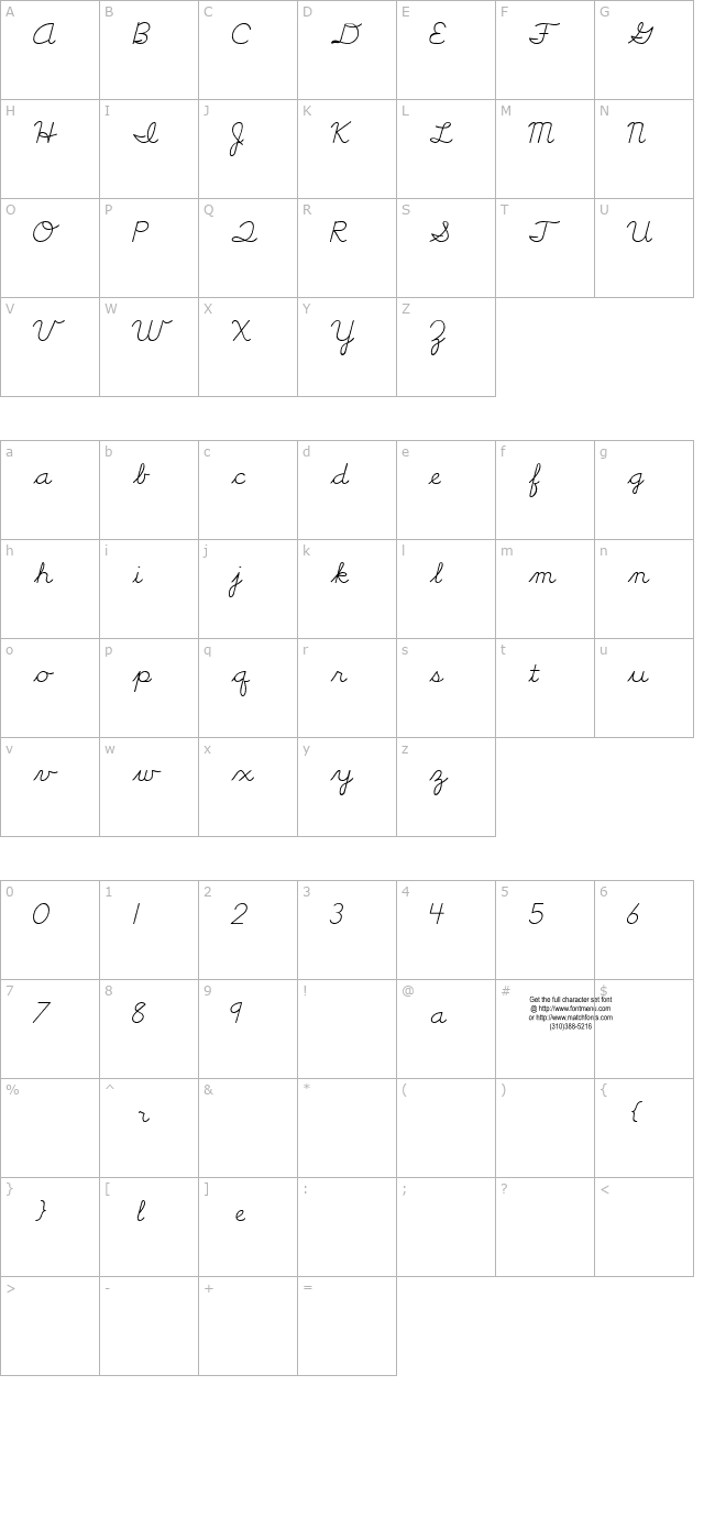 Cursive Handwriting Tryout character map