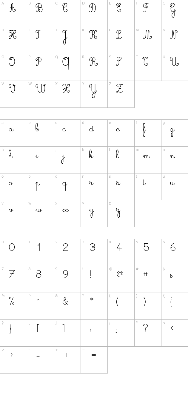 cursive-standard character map