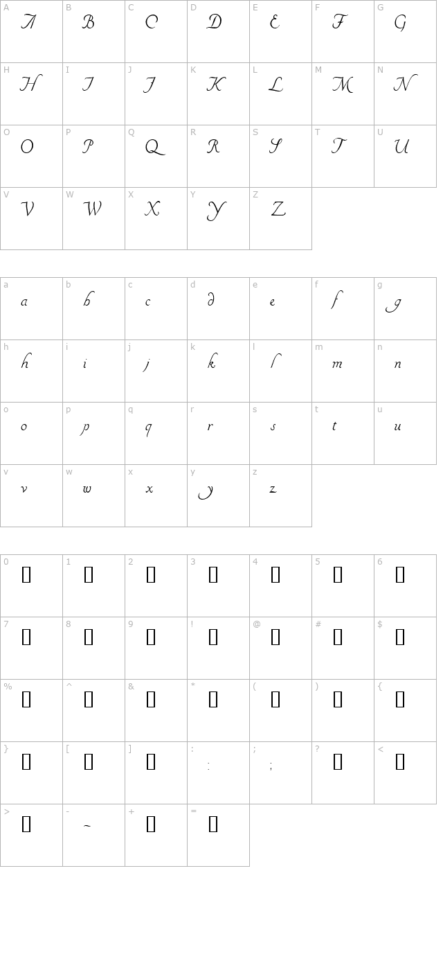 cursive character map