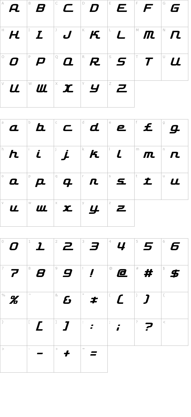 d3-roadsterism-italic character map