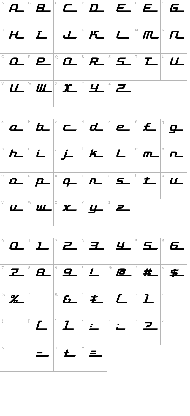 D3 Roadsterism Long Italic character map