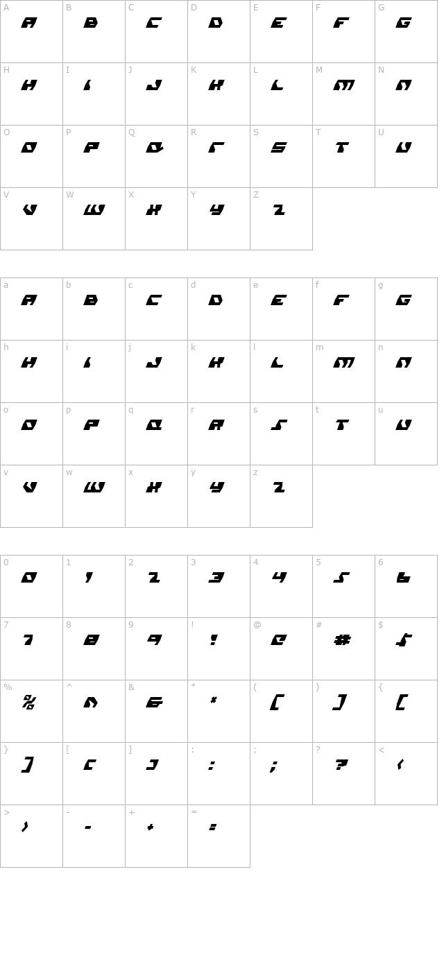 daedalus-condensed-italic character map