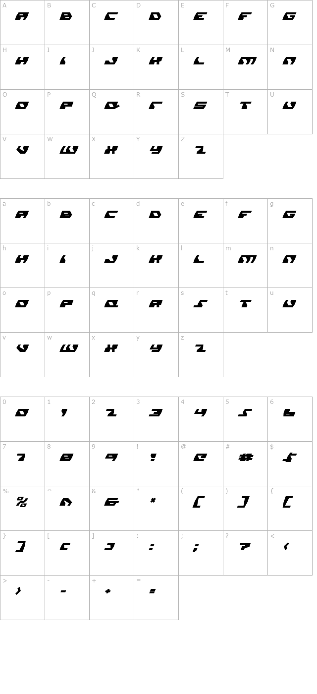 Daedalus Italic character map