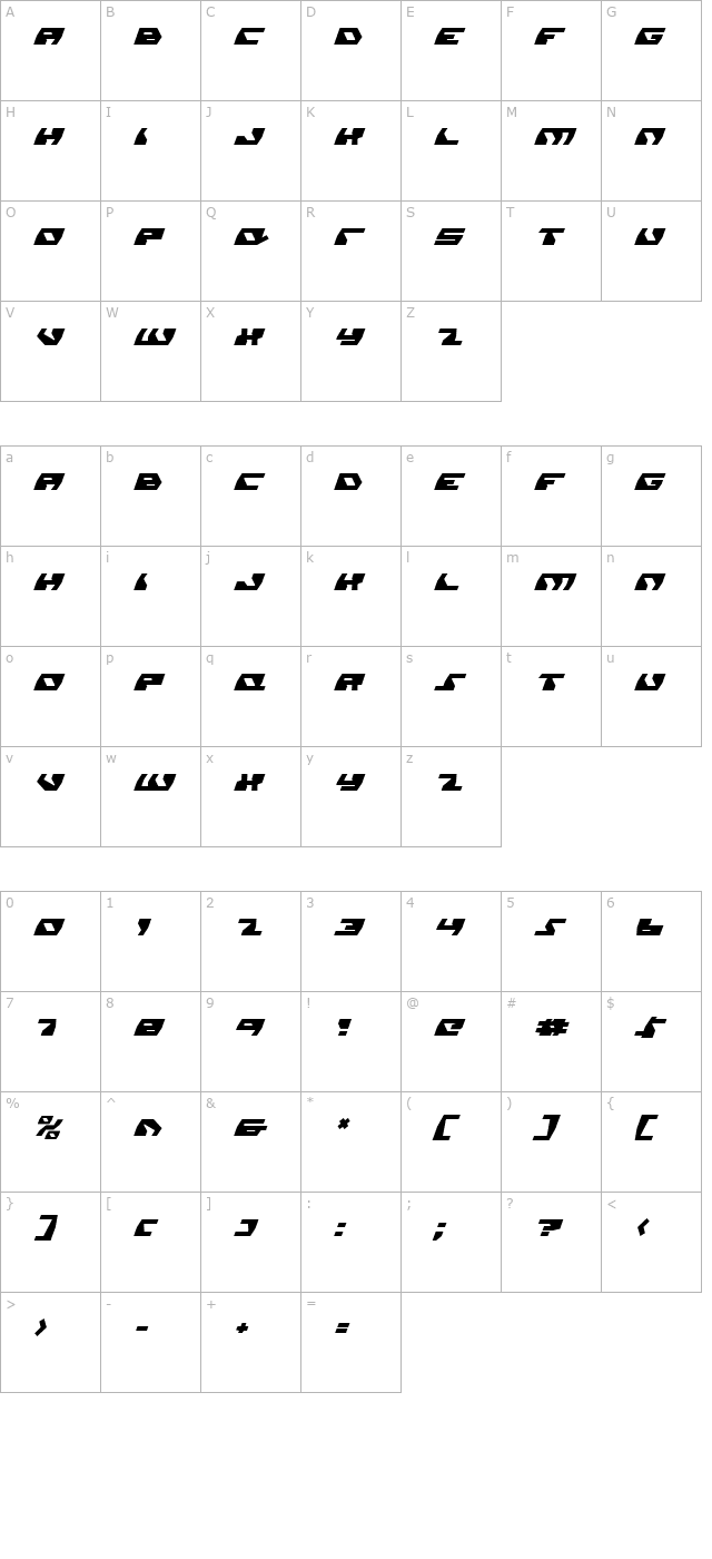 daedalus-italic character map