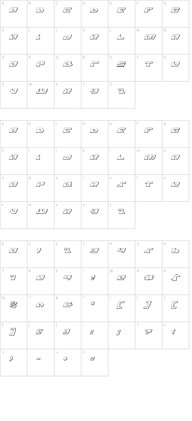 daedalus-shadow-italic character map