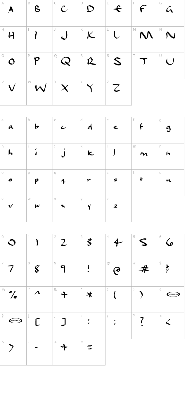 Dael Calligraphy character map