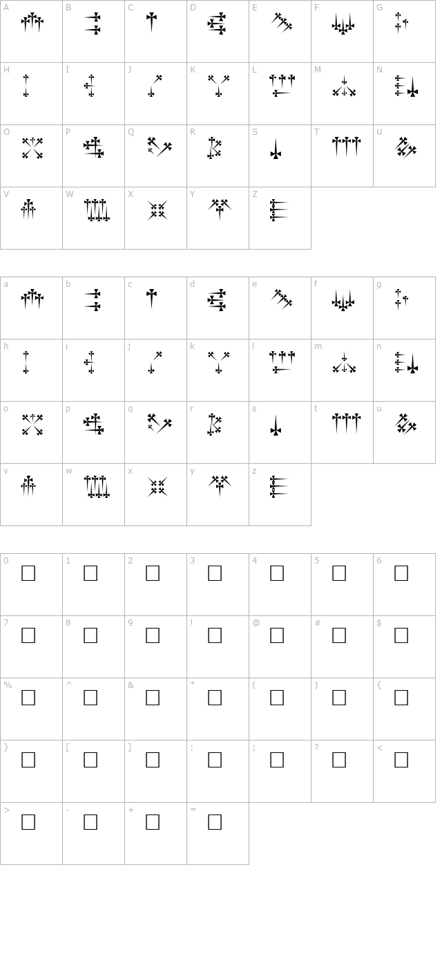 Daggers Regular character map