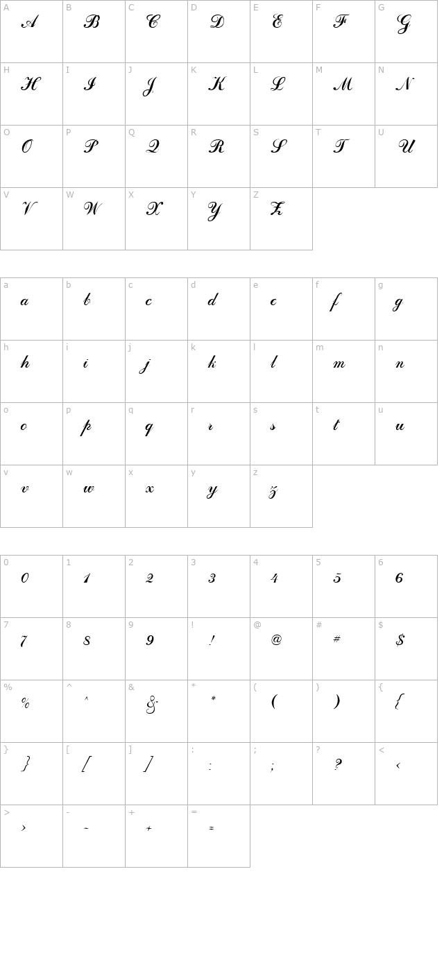 dahling-script-ssi character map