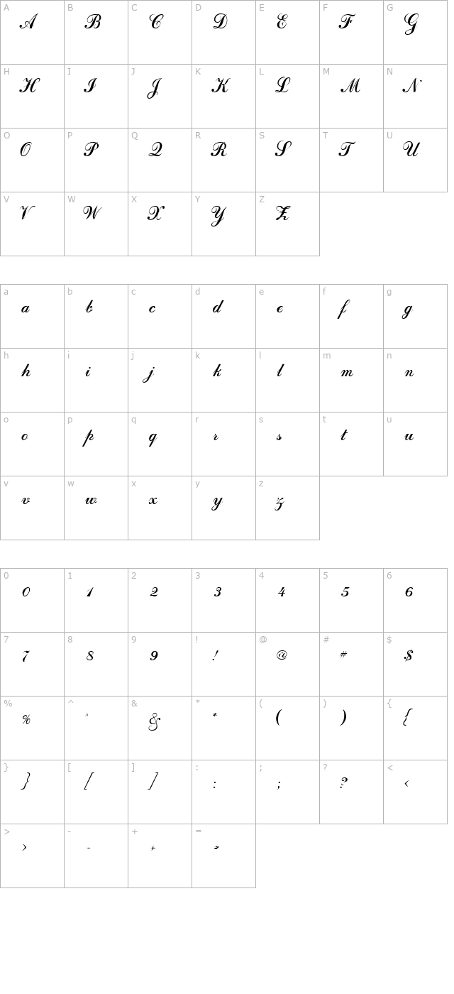 DahlingScriptSSK Regular character map