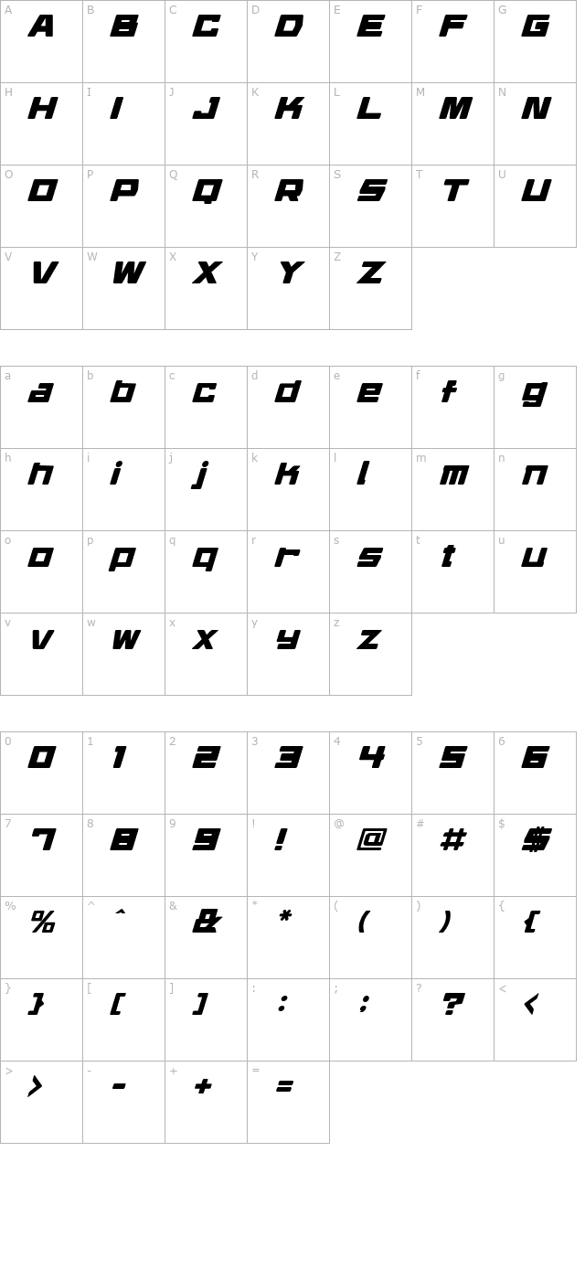 Daidoh Remix Round Italic character map