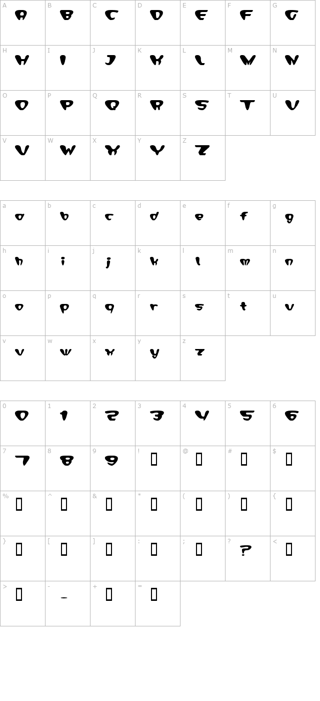 Daihead Bold character map