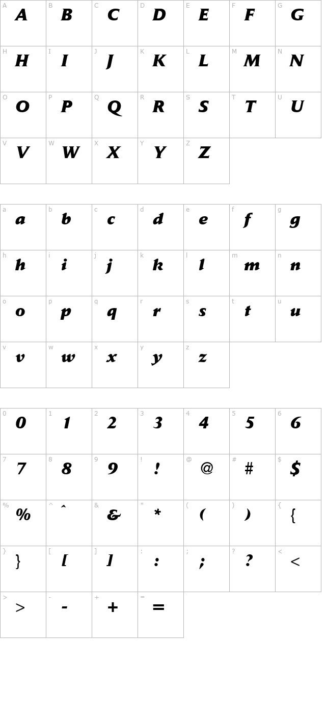 daitonablackdb-bolditalic character map