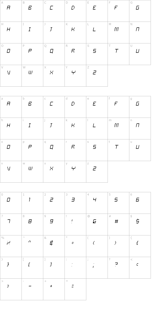 Dalila Light Oblique character map