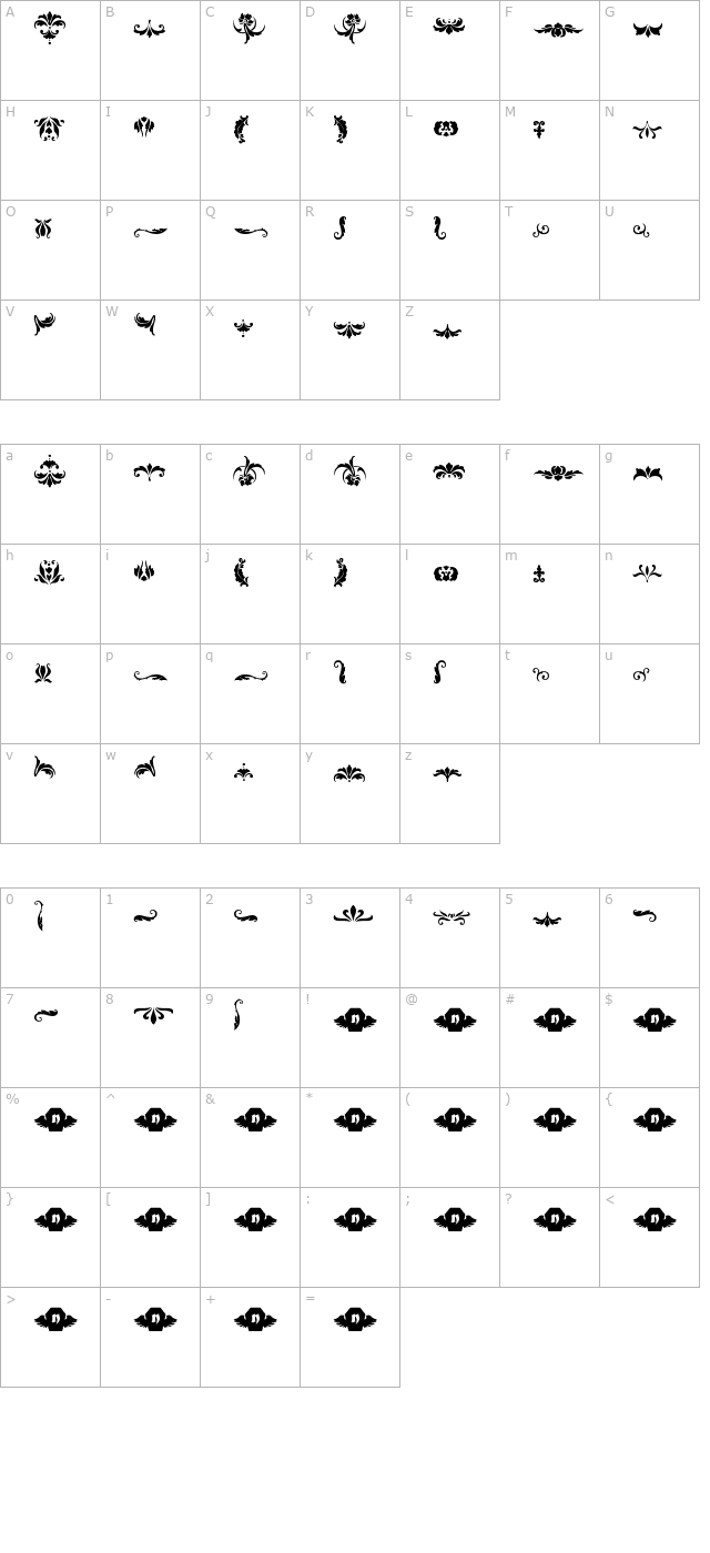 Damask Dings 1 character map