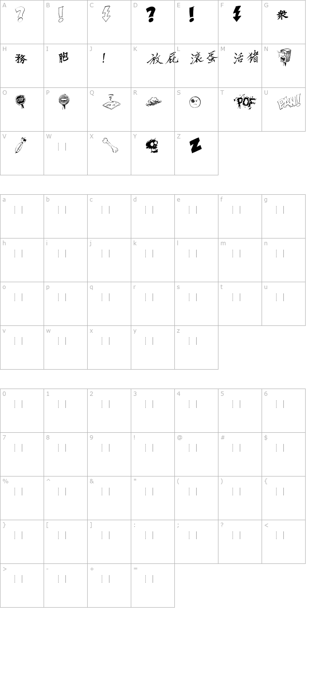 Dammned Dingbats Initials character map