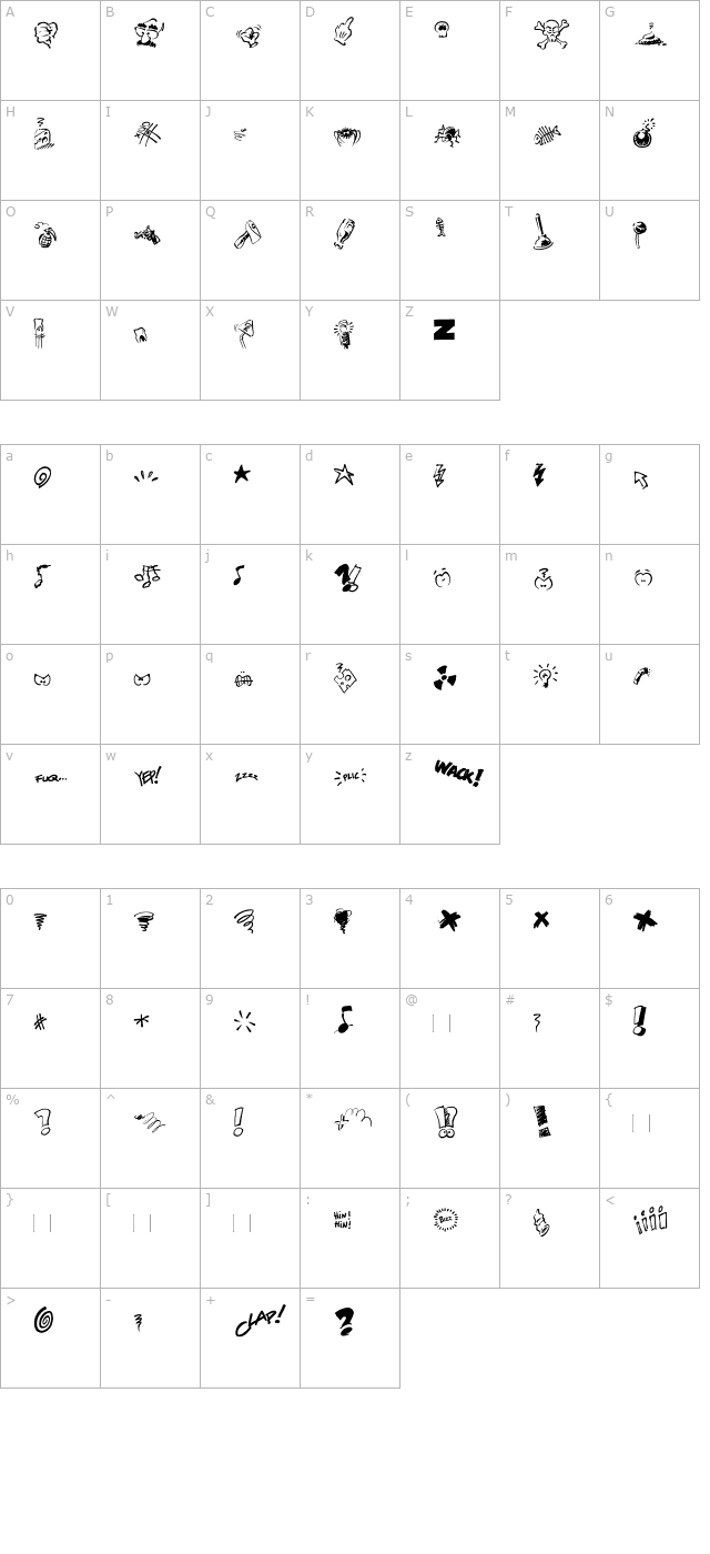 Dammned Dingbats character map