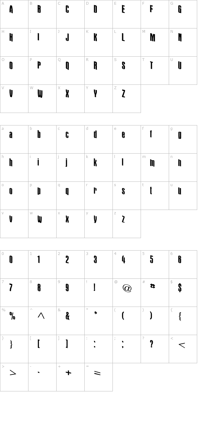 Damsel Regular ttnorm character map