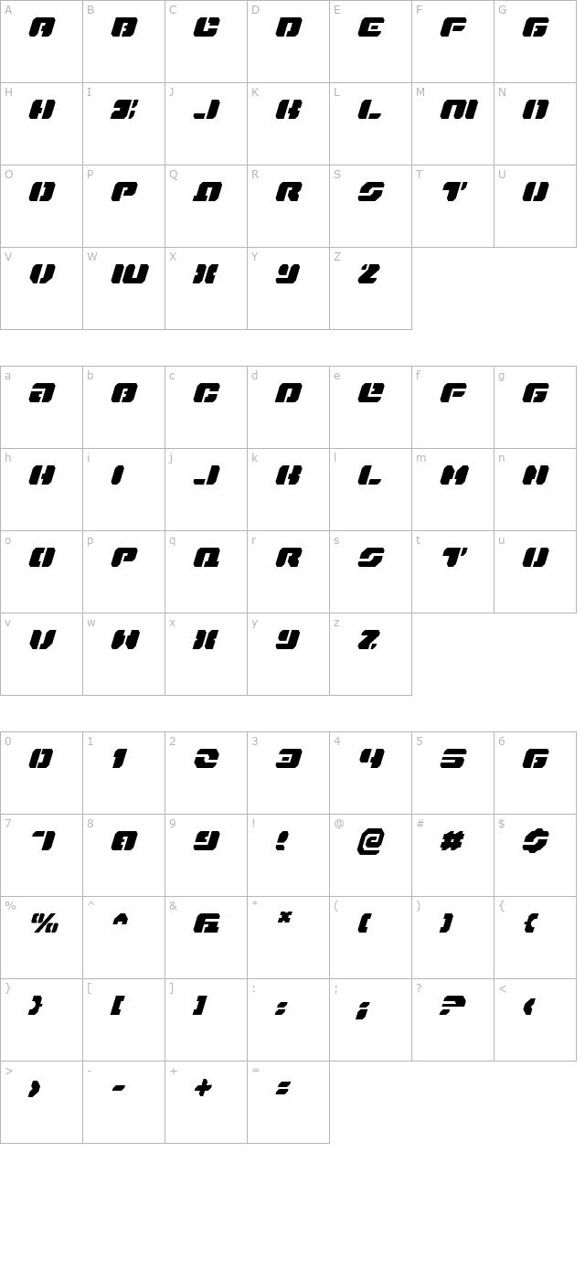 Dan Stargate Italic character map