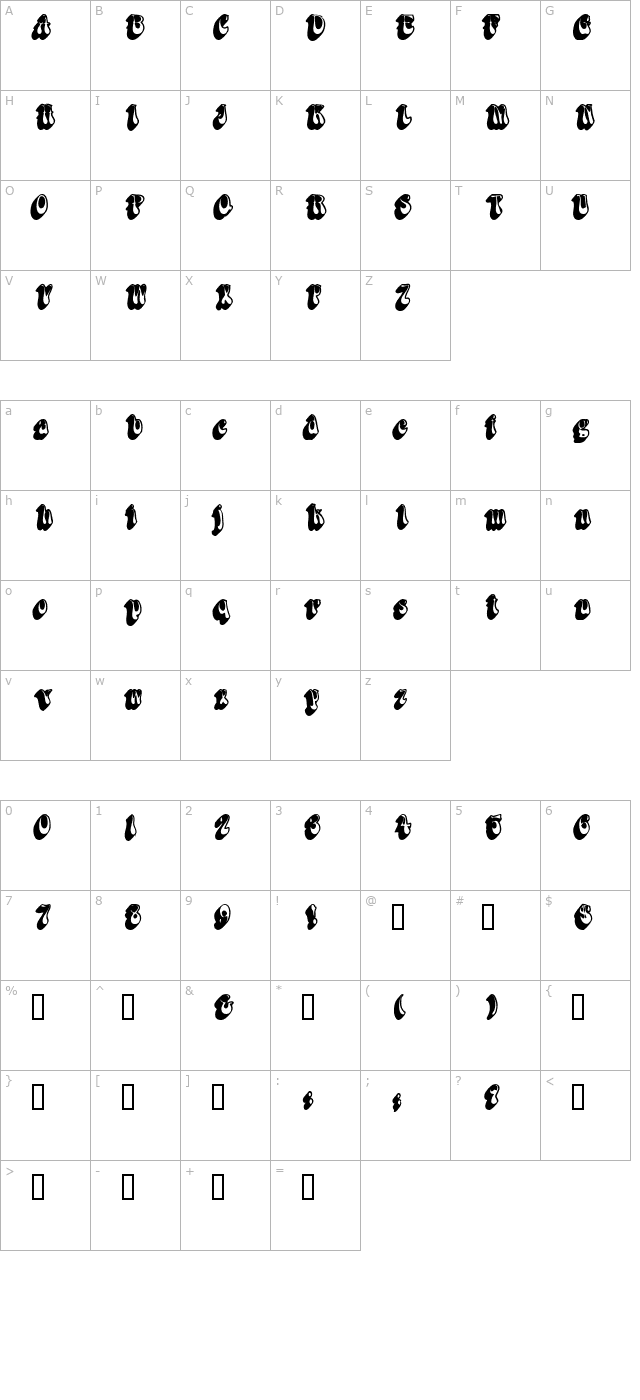 DanabelShadowSSK Bold character map