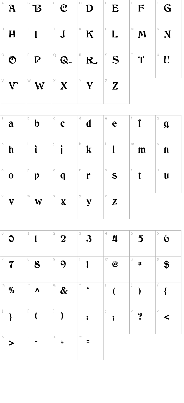 Dancing Regular ttnorm character map