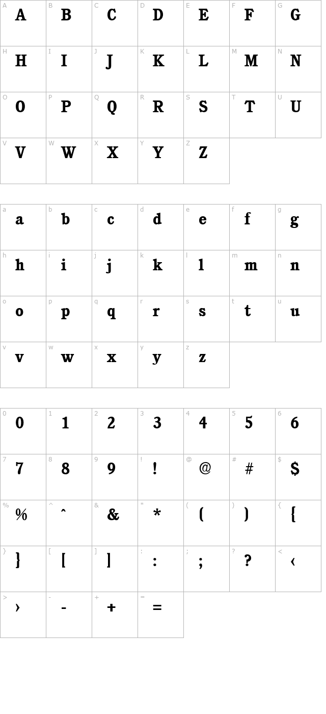 DanielBecker Bold character map