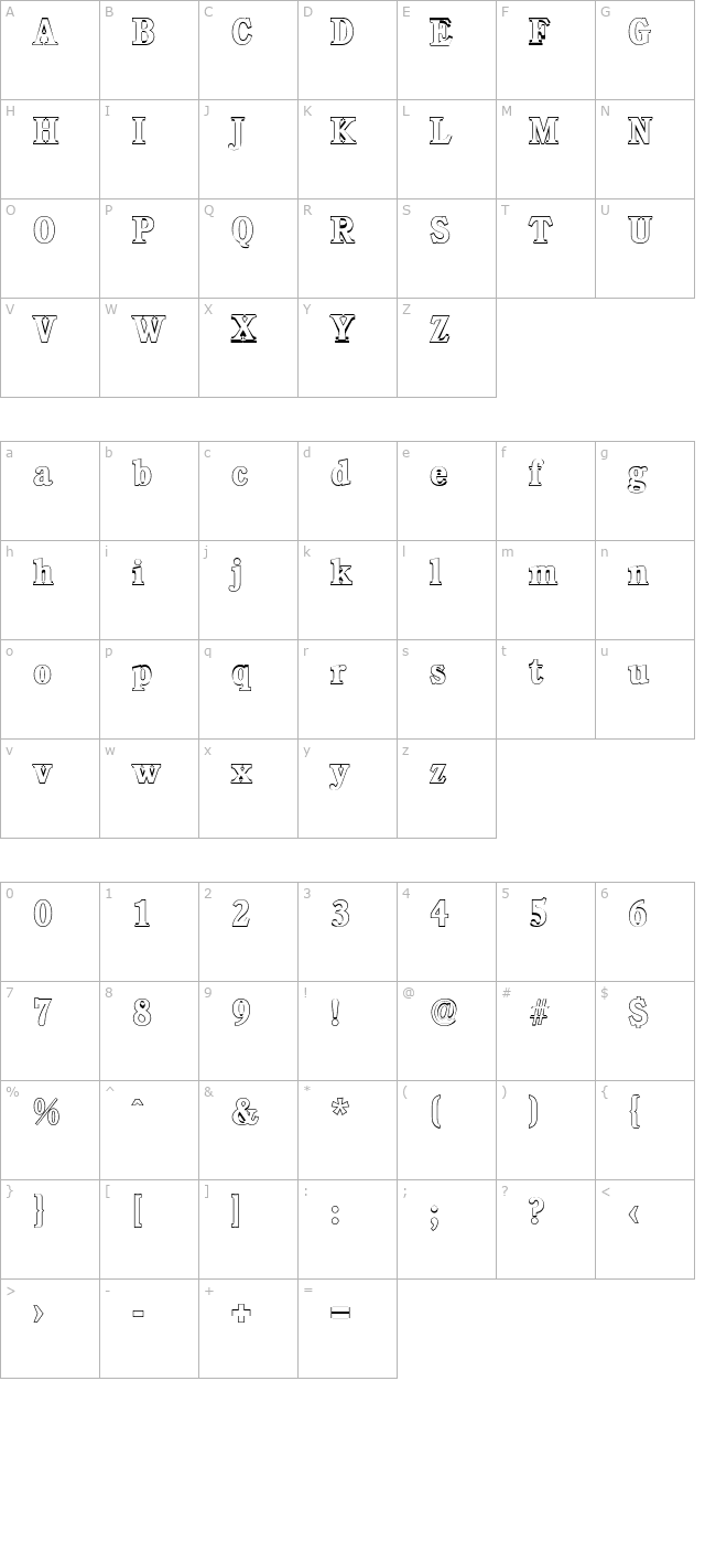 danielbeckeroutline-bold character map