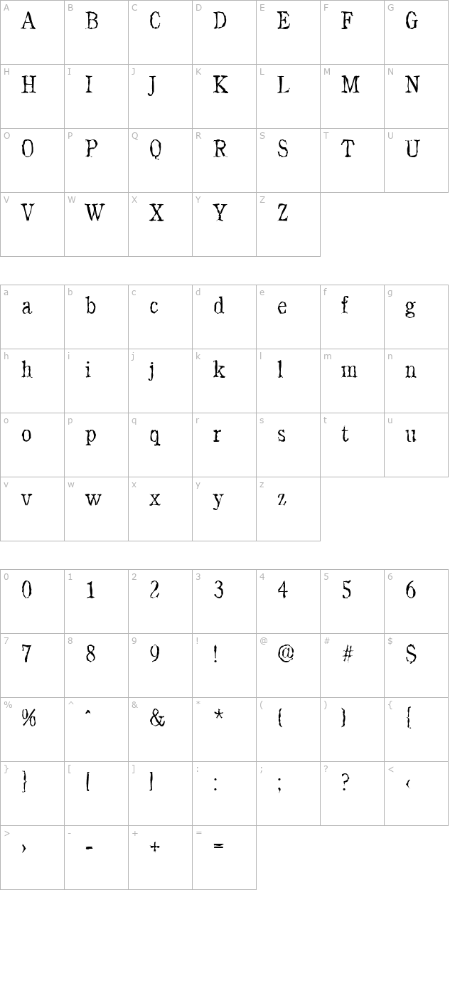 DanielBeckerRandom-Xlight-Regular character map