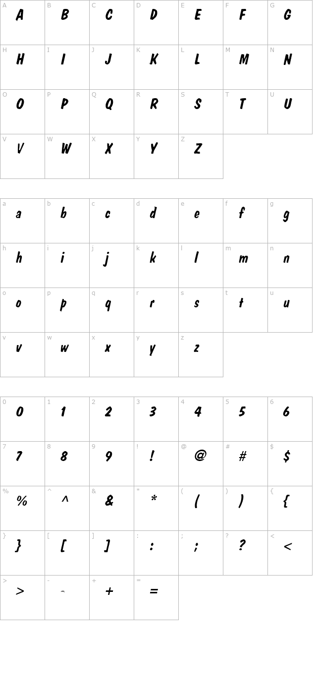 danto-lite-bolditalic character map