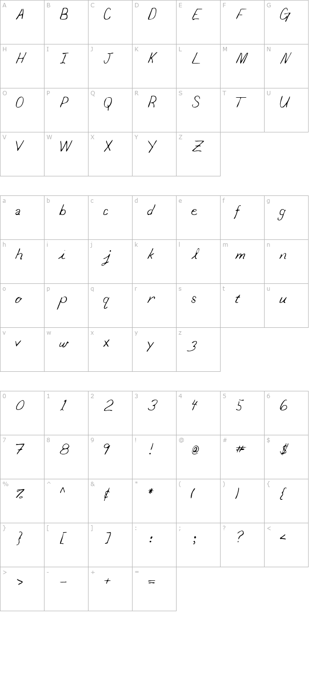 darbyshand-regular character map