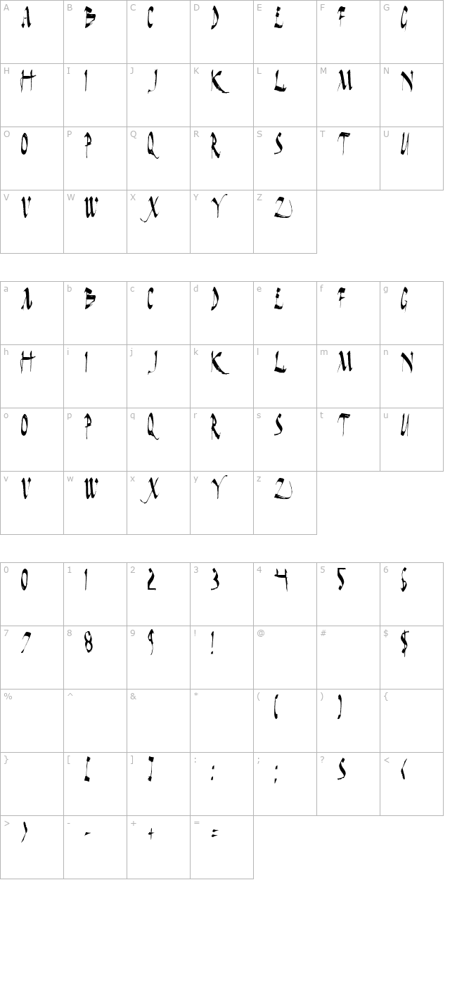 Dark Horse Condensed character map