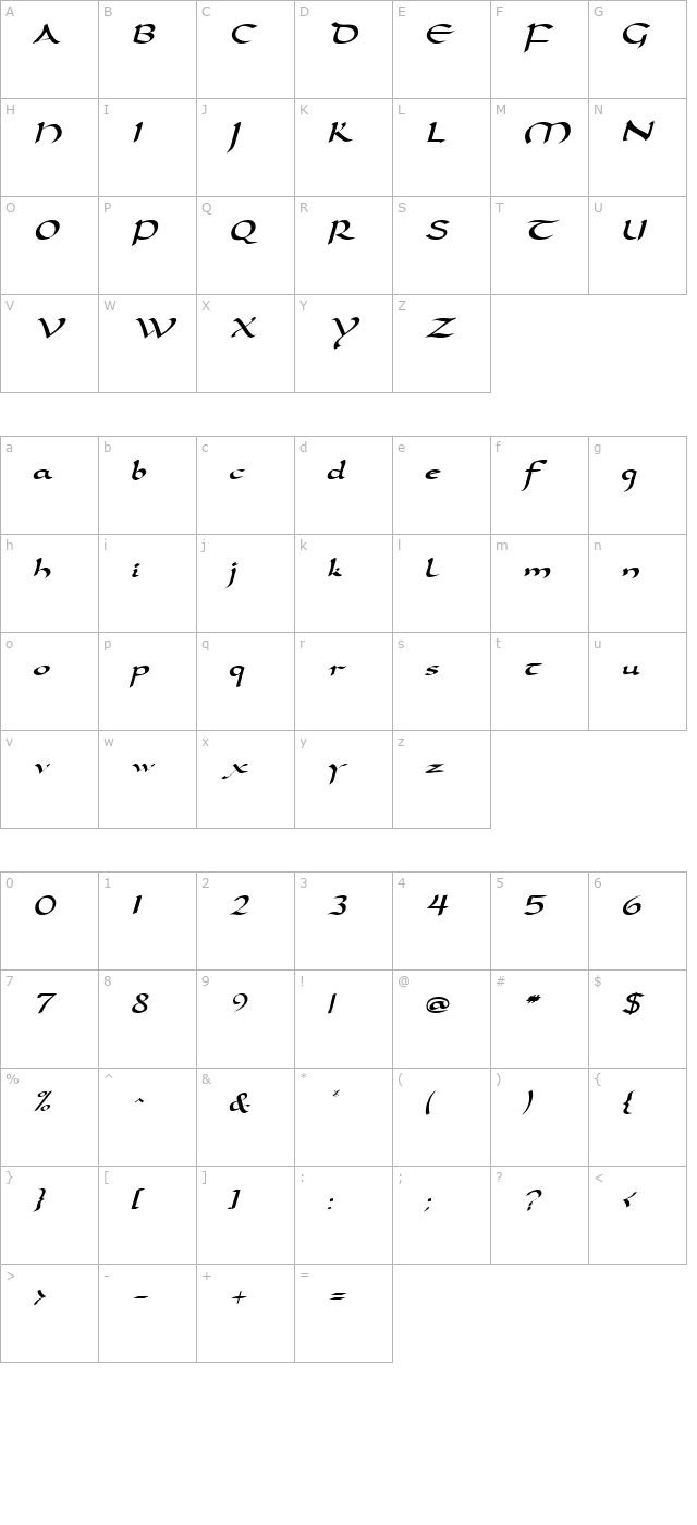 Darwycke Regular character map