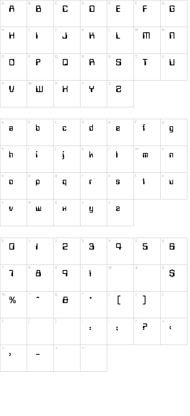 Data70Plain character map