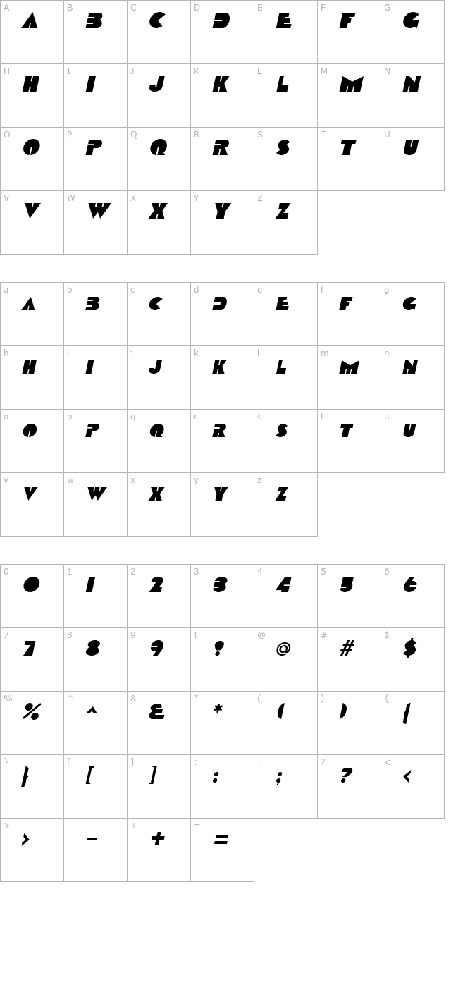 datcotheque-italic character map