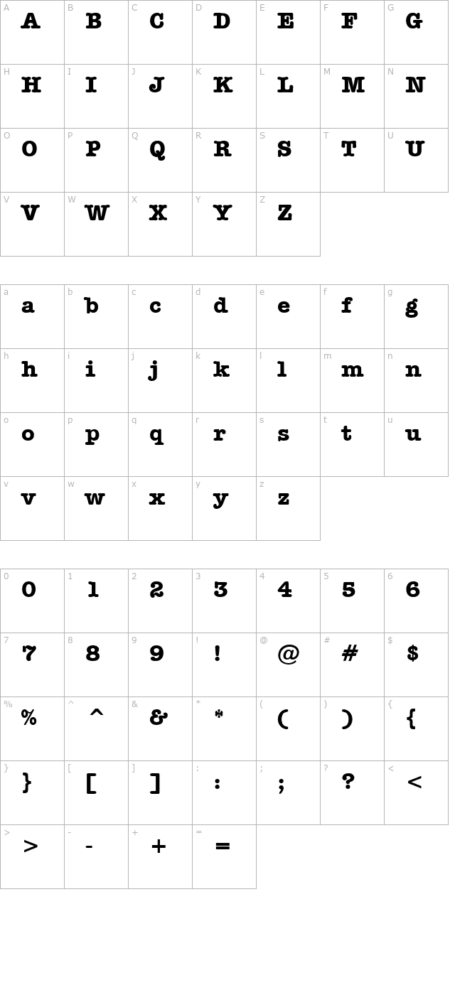 Dateline Bold character map