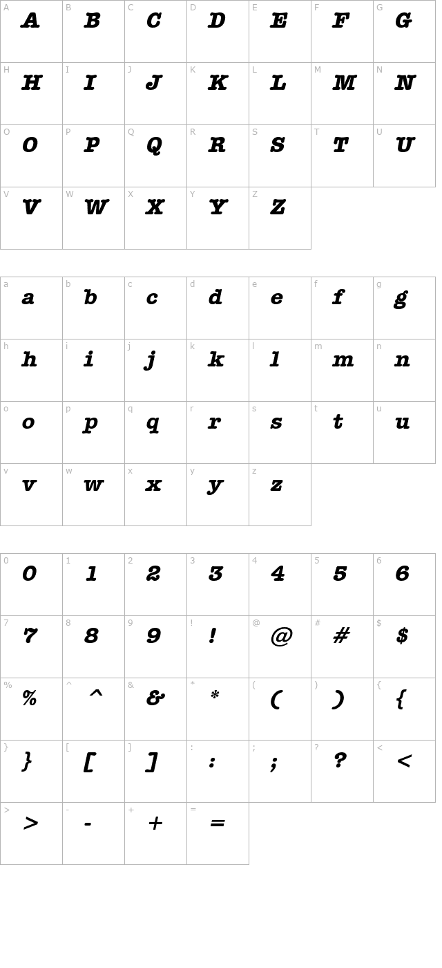 dateline-bolditalic character map