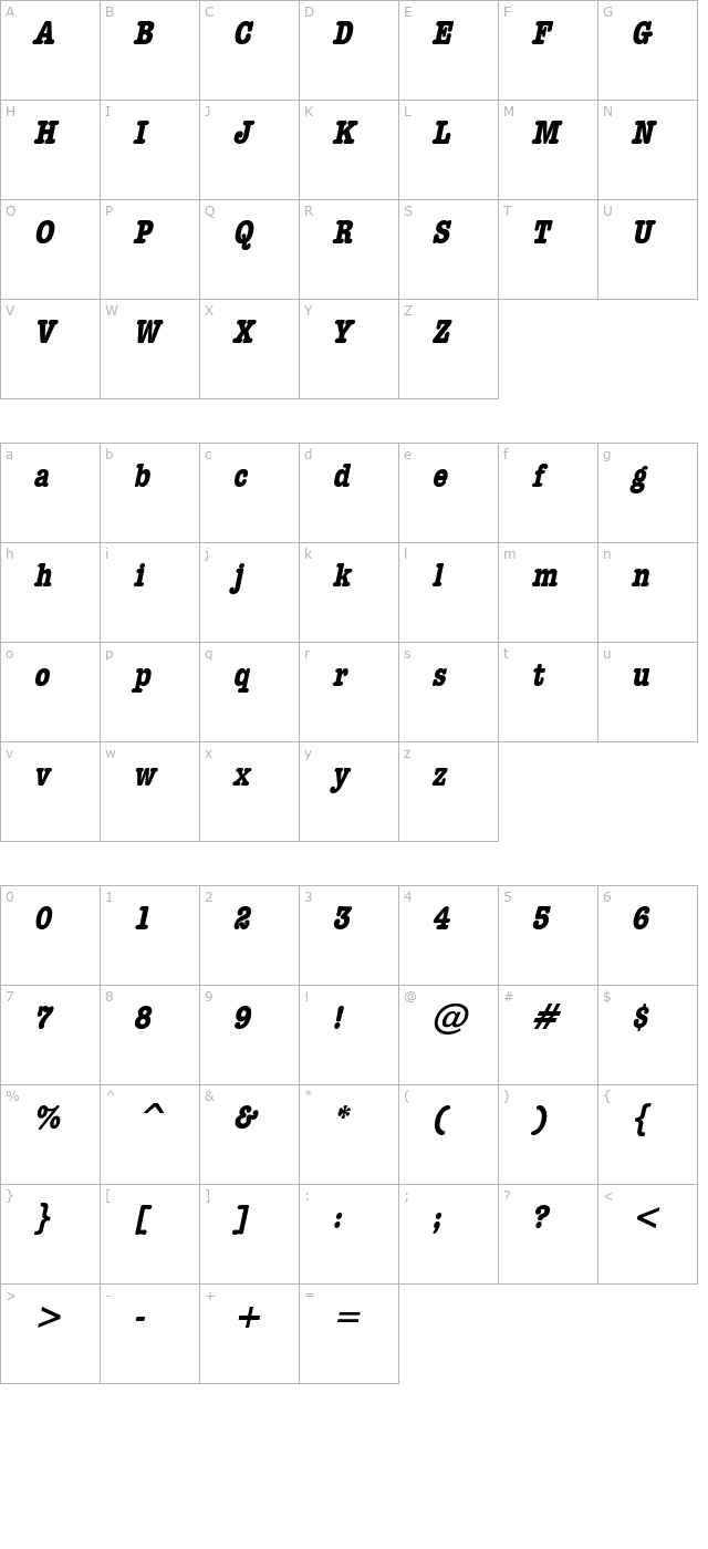 datelinecondensed-bolditalic character map