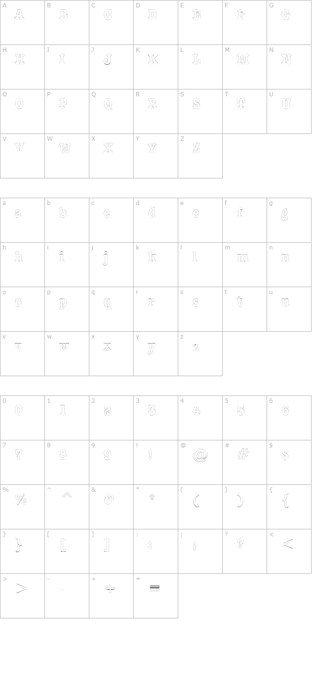 datelinecondensedoutline-bold character map