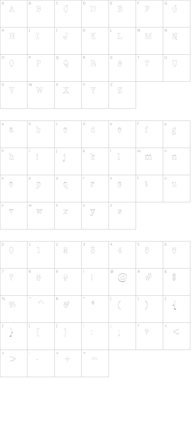 datelinecondensedoutline character map