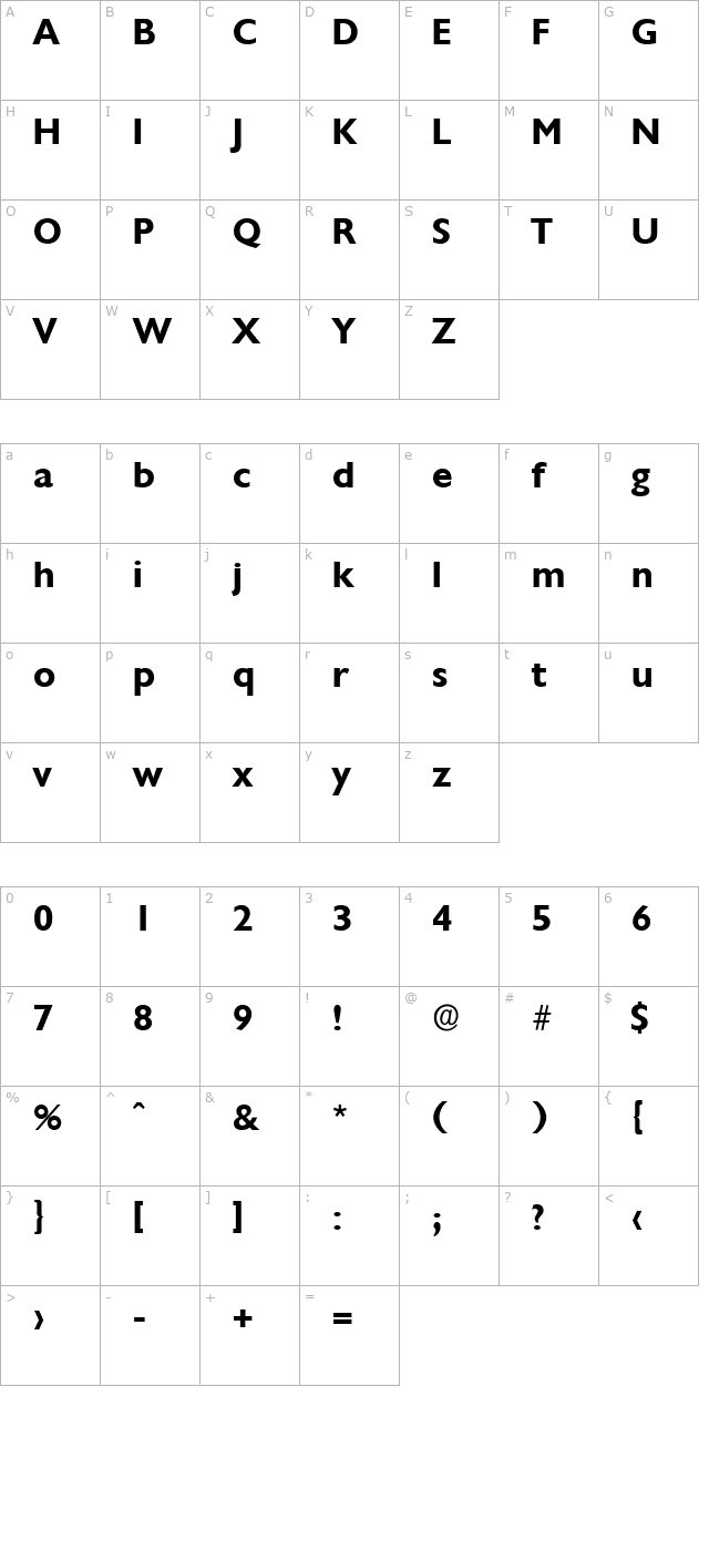 DavidBecker Bold character map