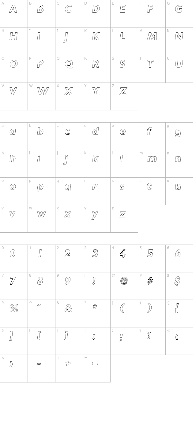DavidBeckerOutline Bold Italic character map