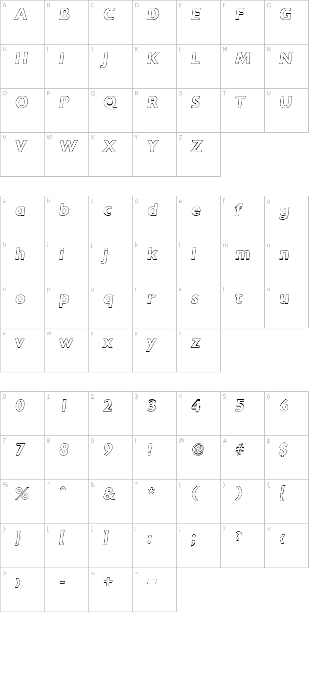 davidbeckeroutline-bold-italic character map