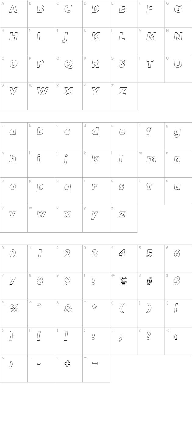 davidbeckeroutline-extrabold-italic character map