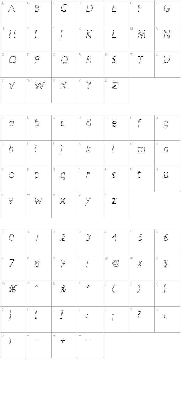 DavidBeckerOutline-ExtraLight Italic character map