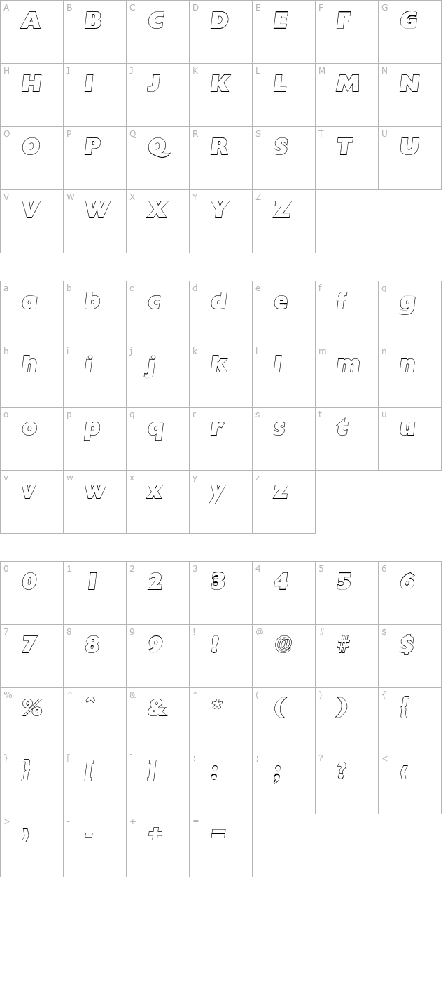 DavidBeckerOutline-Heavy Italic character map